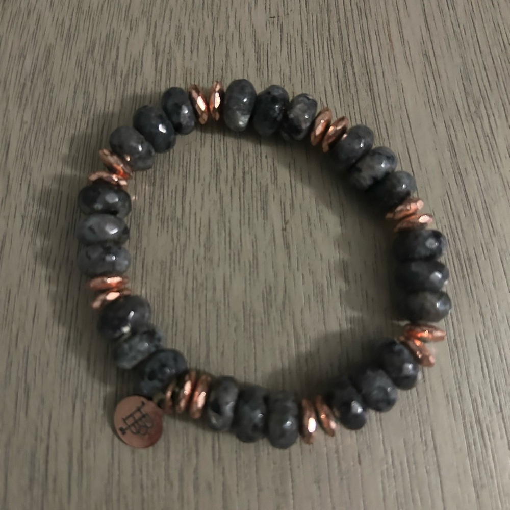 Bourbons and Bowties Gray and Gold Beaded Bracelet